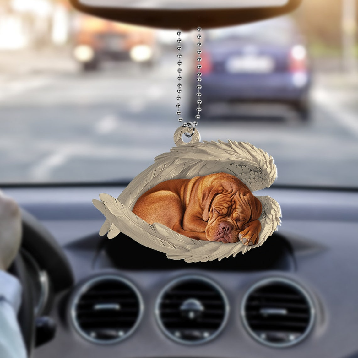 Dogue De Bordeaux Dog Sleeping Angel Wings Christmas Ornament Gift, Cute Dog Car Hanging Ornament Decor