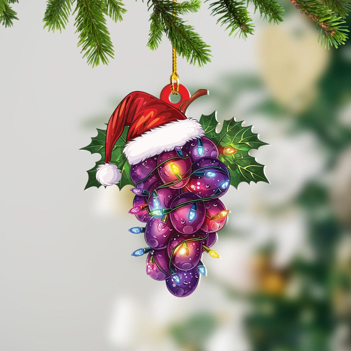 Grapes Christmas Tree Light Ornament, Grapes Flat Hanging Christmas Ornament Decor