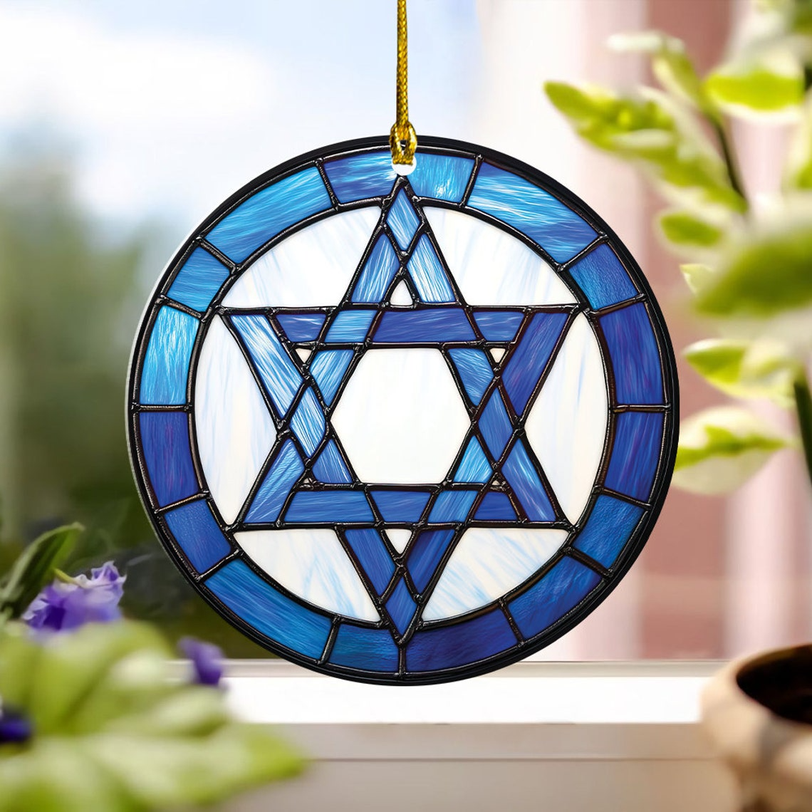 Jewish Star Hanging Suncatcher Ornament, Merry Christmas Hanukkah Suncatcher Decor Home