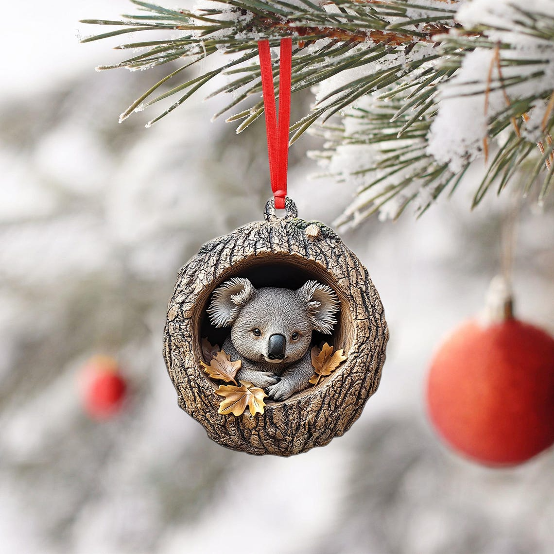 Cute Koala Hanging Christmas Ornament Decor, Koala Rearview Mirror Car Ornament Holiday Gift