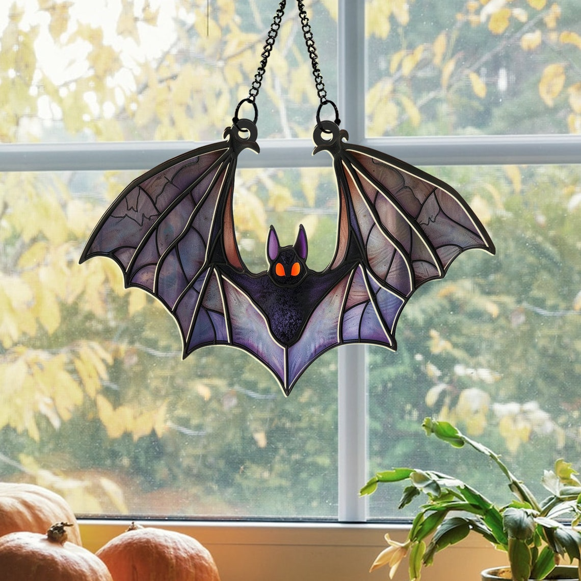 Classic Bat Halloween Window Hanging Suncatcher Ornament, Bat Suncatcher Halloween Decor