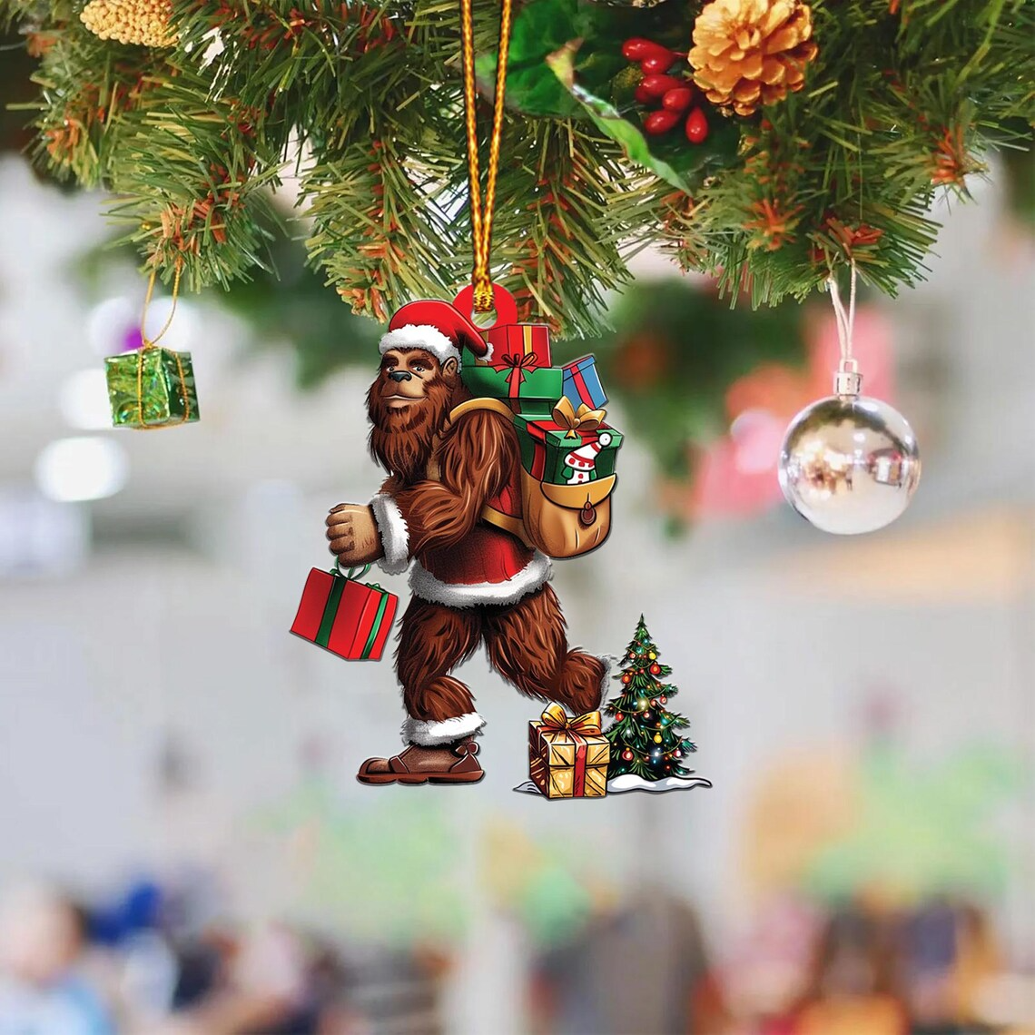 Unique Bigfoot Christmas Ornament Decor, Christmas Bigfoot Ornament Holiday Gift