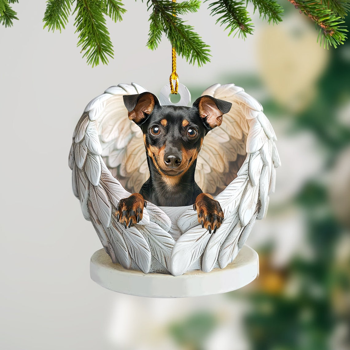 Miniature Pinscher Dog Angel Wings Ornament, Cute Dog Christmas Ornament Decor Holiday Gift