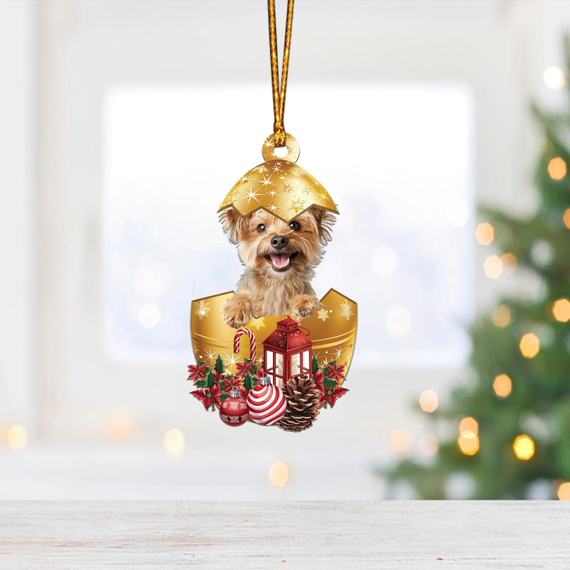 Morkie In in Golden Egg Christmas Ornament, Cute Dog Hanging Ornamen Lovers Gift