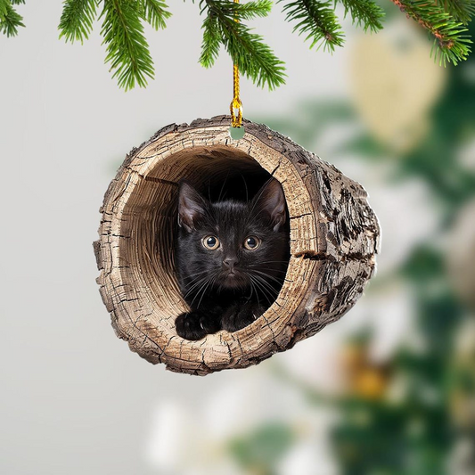 Black Cat Flat Christmas Ornament, Cat Hanging Christmas Ornament Decor Holiday Gift