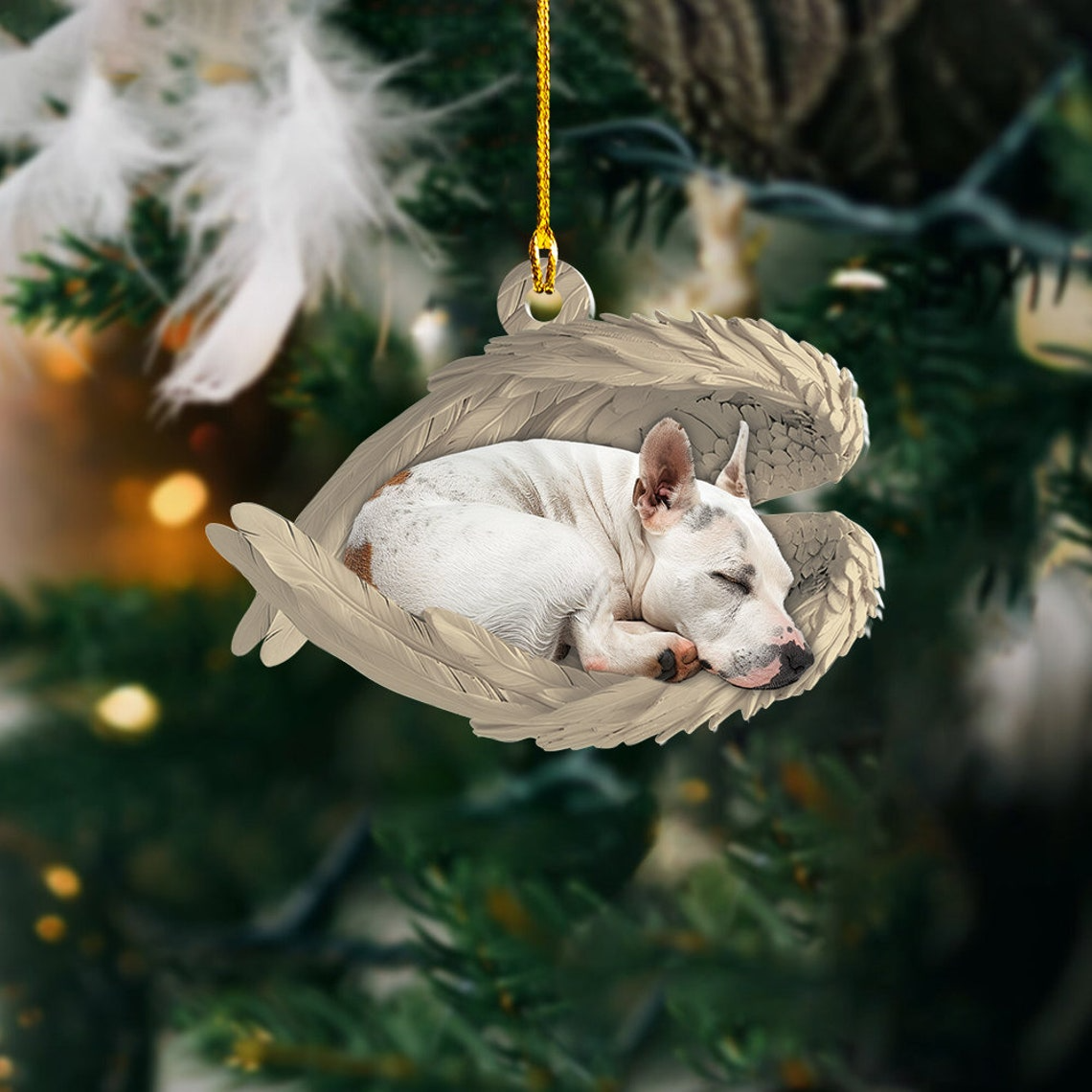 Bull Terrier Dog Sleeping Angel Wings Ornament Gift, Christmas Bull Terrier Dog Car Ornament