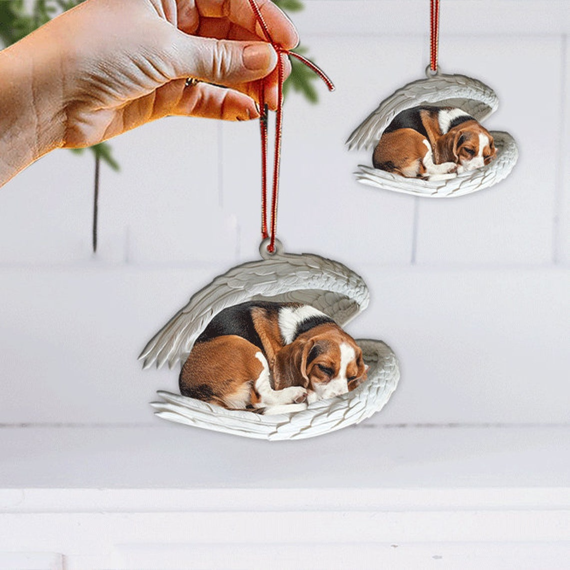 Beagle Dog Angel Wings Car Ornament, Christmas Beagle Dog Hanging Ornament Decor Gift