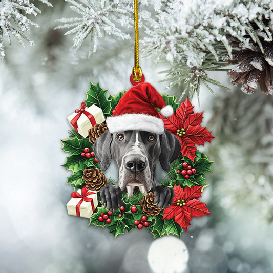 Great Dane Dog Christmas Wreath Ornament, Great Dane Dog Christmas Tree Ornament Decor