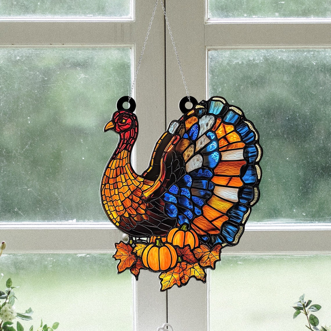 Turkey Thanksgiving Hanging Suncatcher, Turkey Thanksgiving Autumn Ornament Home Decor