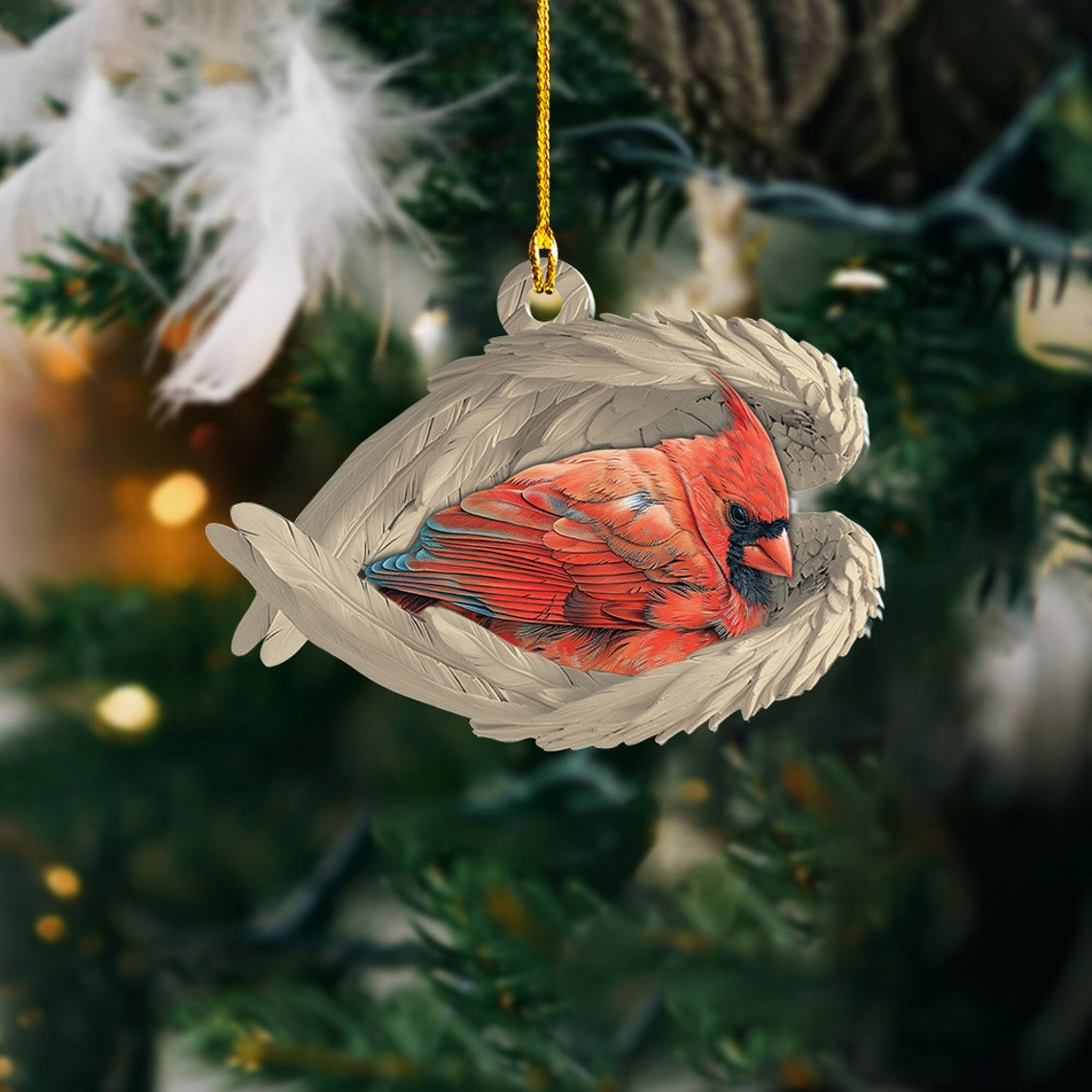 Cardinal Sleeping Angel Hanging Ornament Gift, Cute Cardinal Angel Wings Christmas Ornament