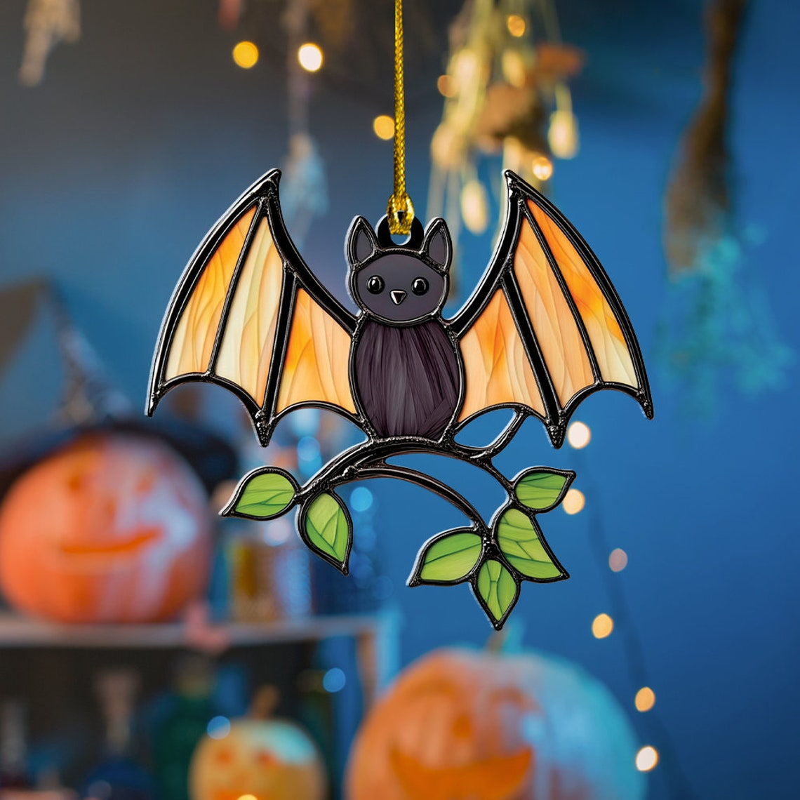 Bat on Tree Branches Halloween Hanging Suncatcher, Bat Suncatcher Halloween Decor