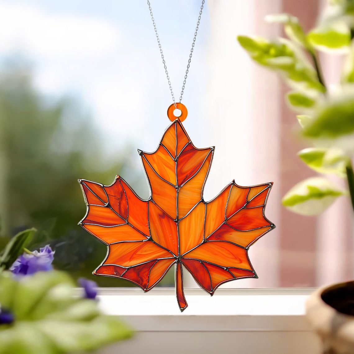 Maple Leaf Fall Suncatcher Decor, Fall Leaf Window Ornament Gift