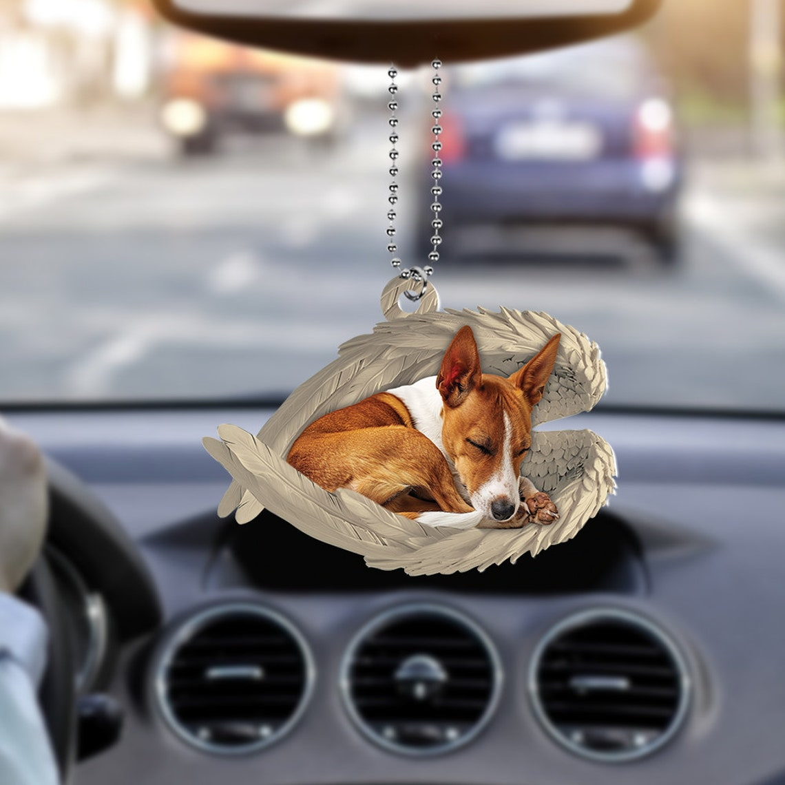 Basenji Dog Sleeping Angel Wings Ornament Gift, Christmas Basenji Dog Car Ornament Decor