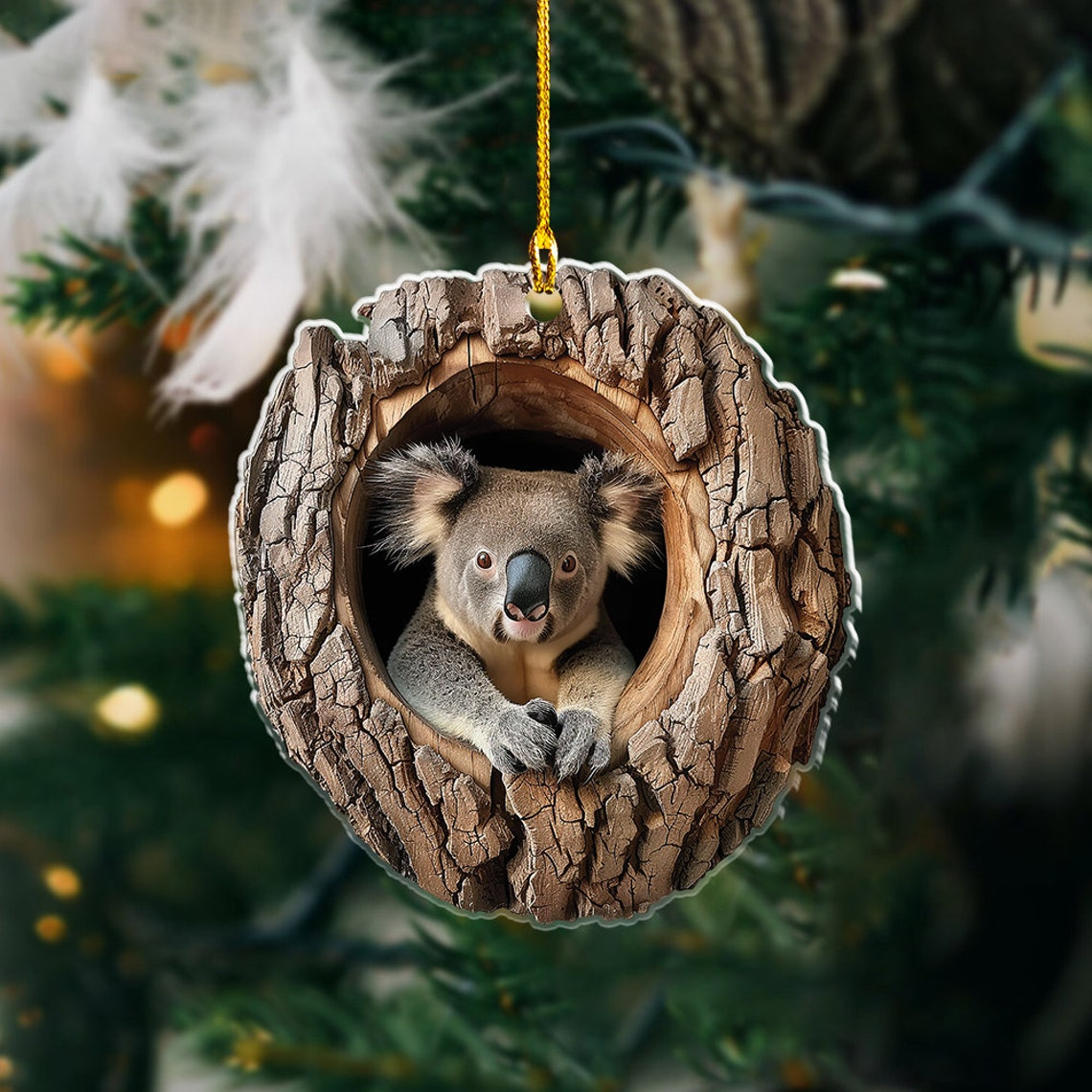 Unique Koala in a Hollow Tree Christmas Ornament, Koala Flat Car Ornament Christmas Decor Lovers Gift