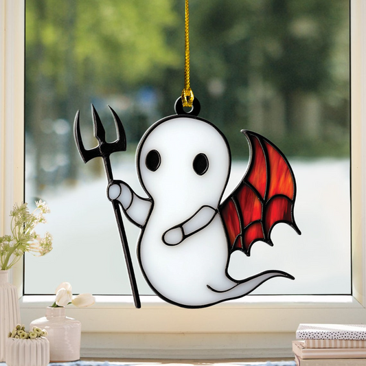 Cute Ghost Flying Halloween Suncatcher, Cute Ghost Window Hanging Decor Ornament