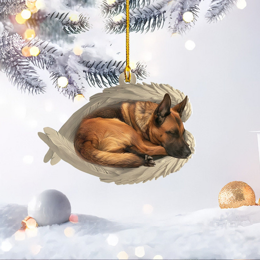 Malinois Dog Sleeping Angel Wings Ornament Gift, Malinois Dog Hanging Christmas Ornament Decor Holiday