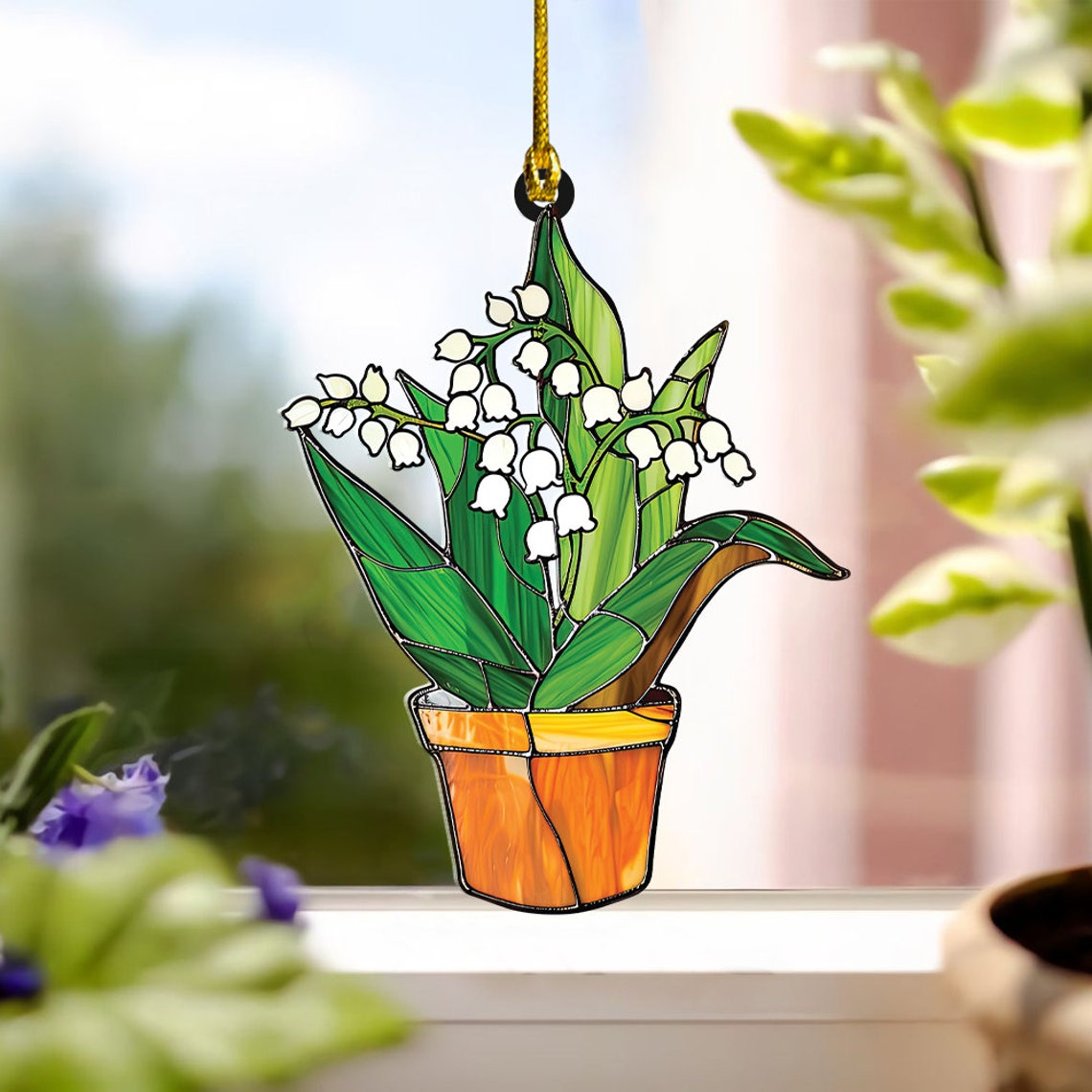 Lily Of The Valley Floral Suncatcher, Flower Window Hanging Ornament  Decor