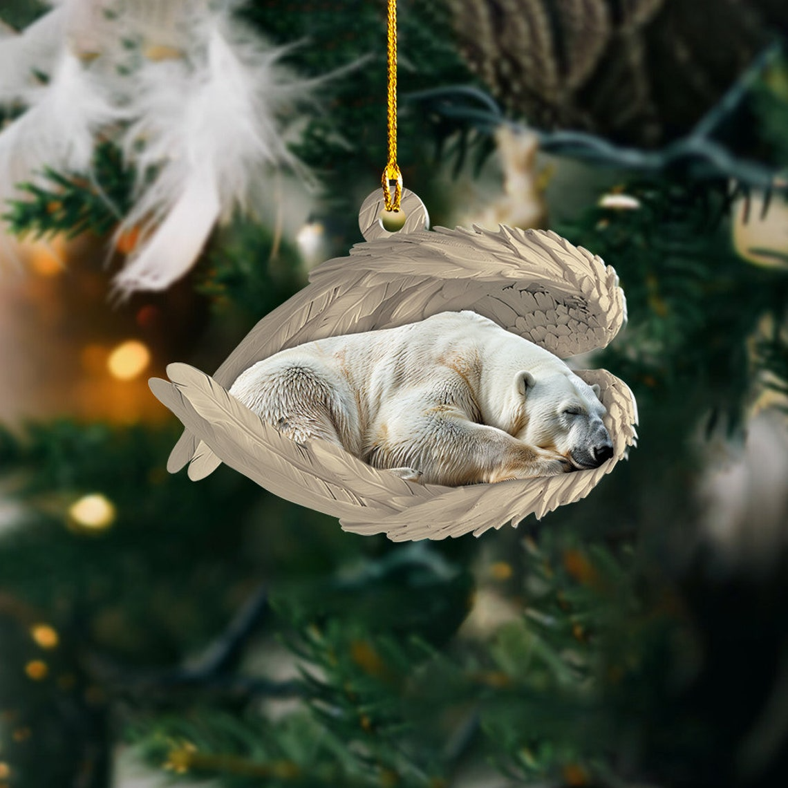 Bear Sleeping Angel Christmas Decor Ornament, Polar Bear Angel Wings Ornament Christmas Giftt