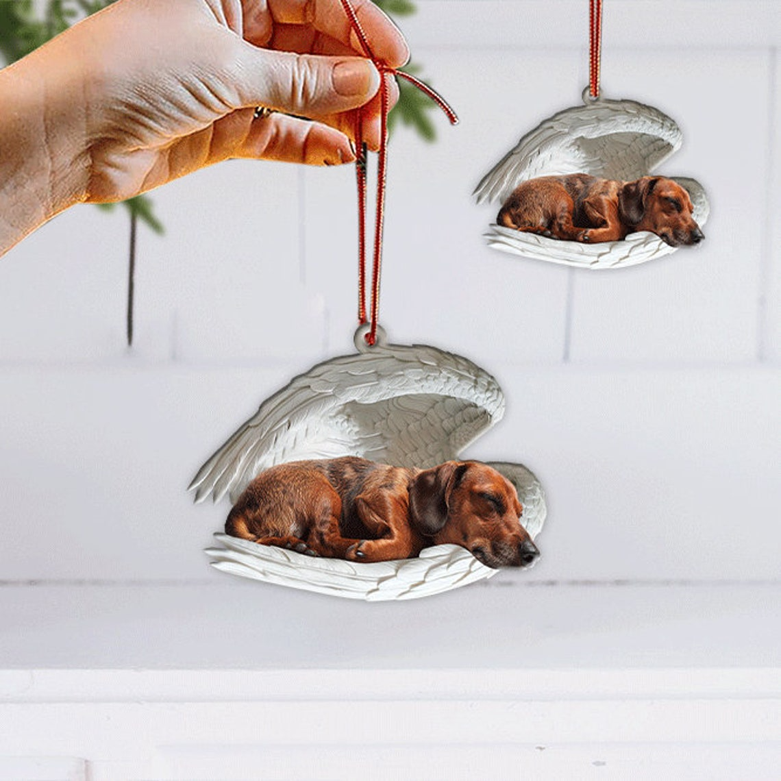 Christmas Dog Angel Wings Car Hanging Ornament, Cute Dachshund Dog Christmas Ornament Decor Gift