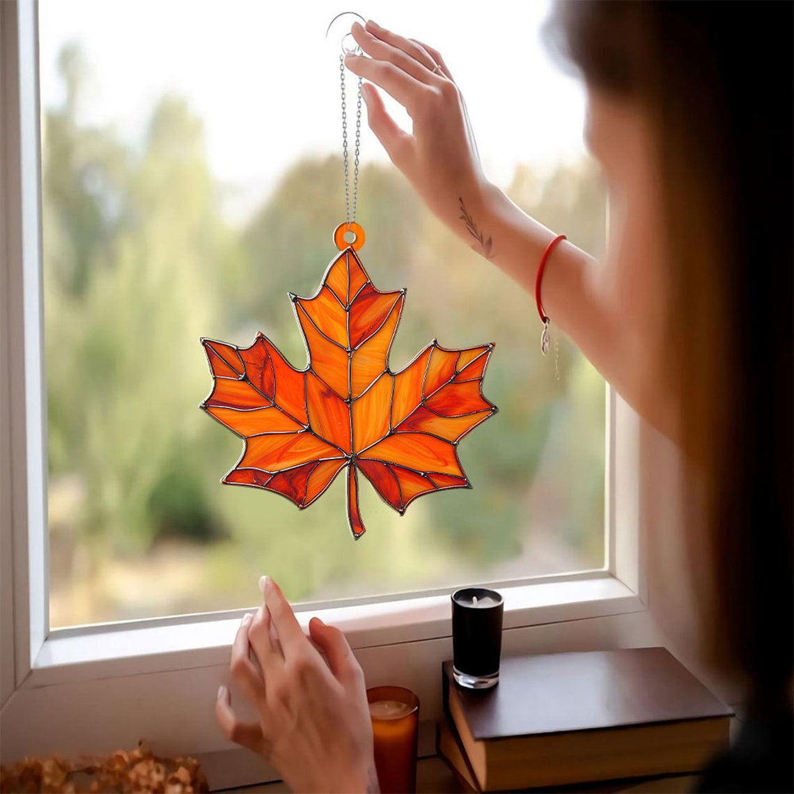 Maple Leaf Fall Suncatcher Decor, Fall Leaf Window Ornament Gift