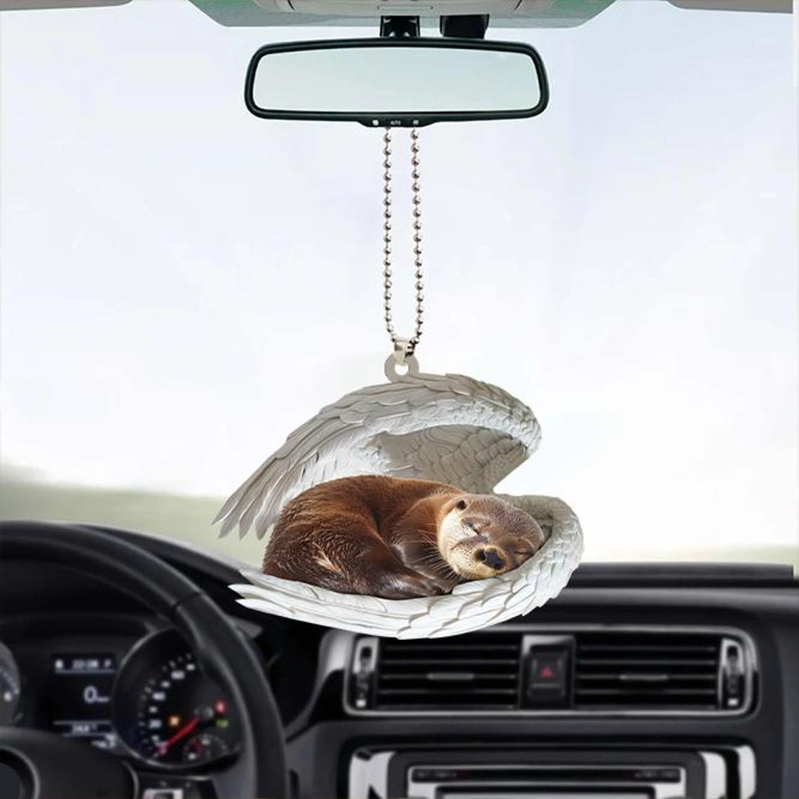 Cute Otter Angel Wings Car Hanging Ornament, Otter Sleeping Christmas Ornament Decor Gift