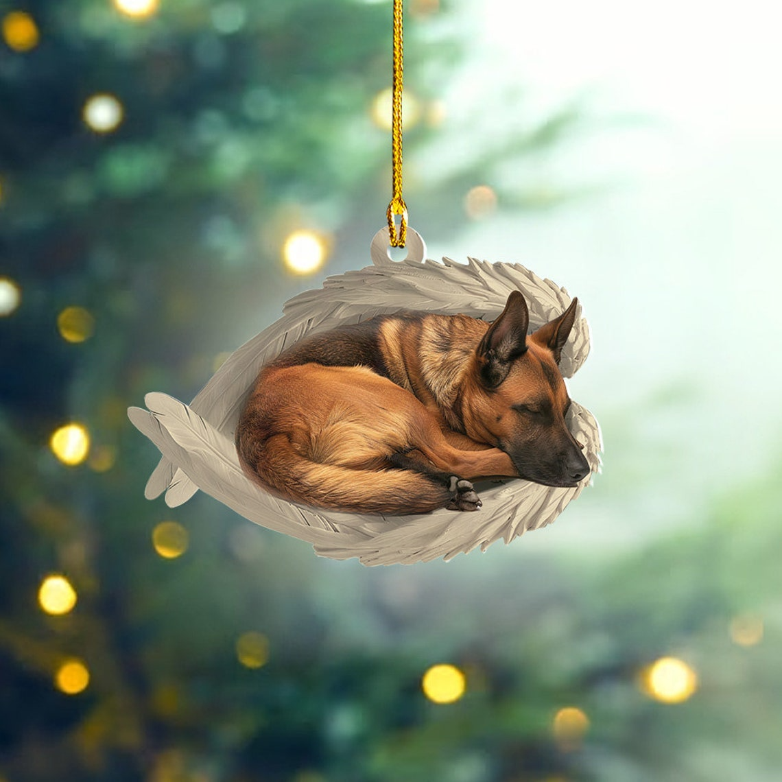 Malinois Dog Sleeping Angel Wings Ornament Gift, Malinois Dog Hanging Christmas Ornament Decor Holiday