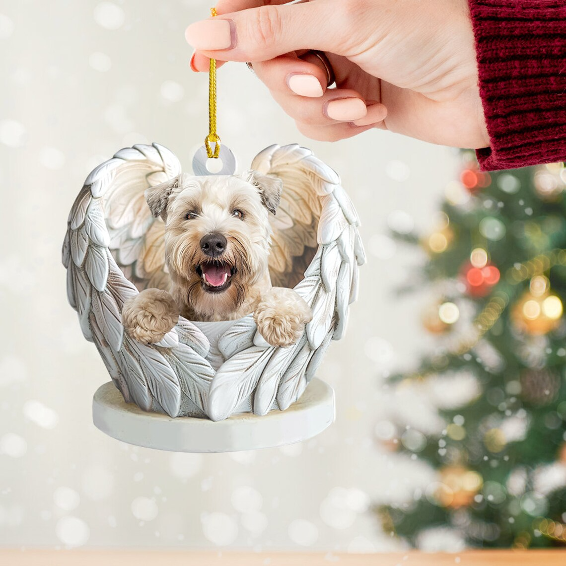 Wheaten Terrier Dog Angels Christmas Ornament, Wheaten Terrier Dog Car Hanging Christmas Ornament