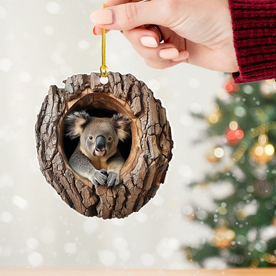 Unique Koala in a Hollow Tree Christmas Ornament, Koala Flat Car Ornament Christmas Decor Lovers Gift