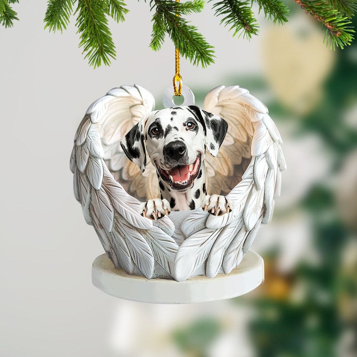 Lovely Dalmatian Dog Car Christmas Ornament Gift, Dalmatian Dog Angel Wings Ornament Decor