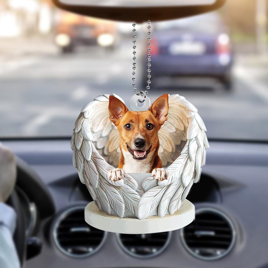 Christmas Basenji Dog Angel Wings Ornament, Cute Basenji Dog Flat Hanging Christmas Ornament