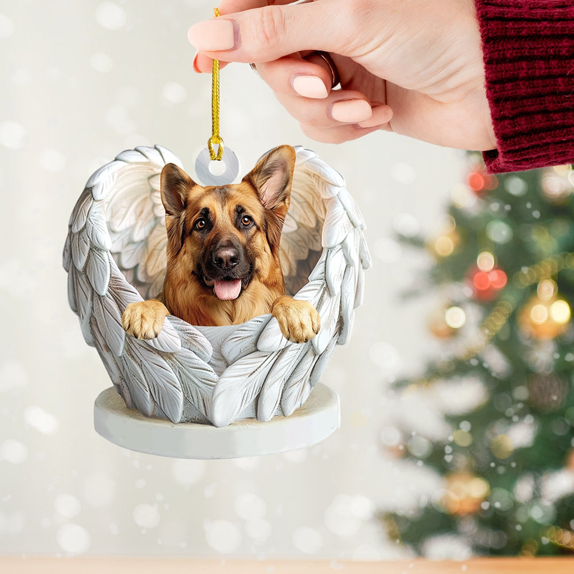 German Shepherd Dog Angel Wings Christmas Ornament, German Shepherd Dog Christmas Ornament Decor