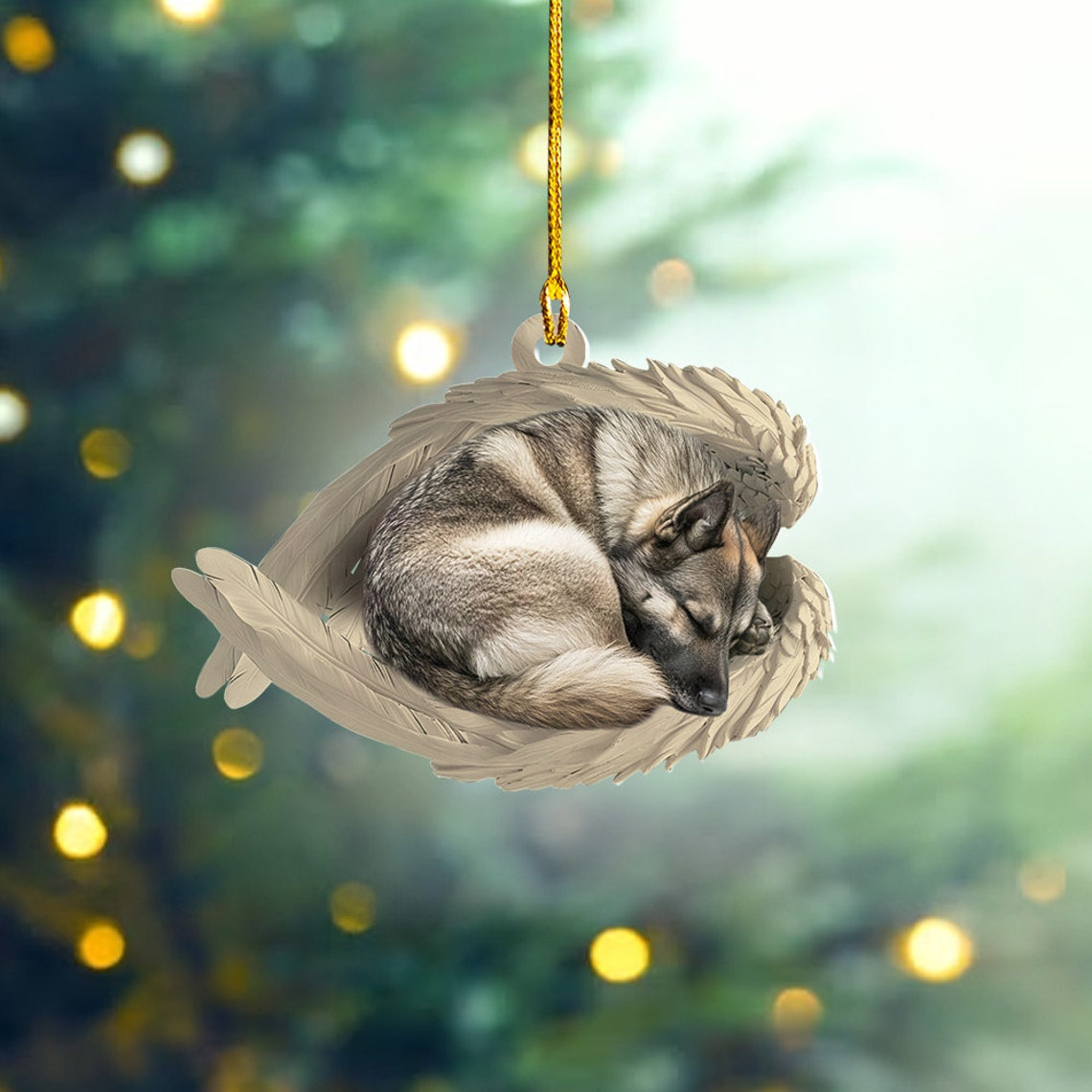 Norwegian Elkhound Dog Sleeping Angel Wings Ornament, Cute Elkhound Dog Christmas Ornament Gift