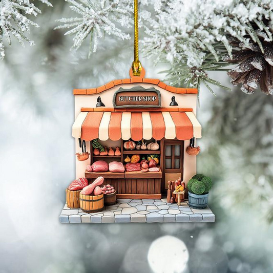 Butcher Shop Christmas Tree Ornament, Unique Meat Store Hanging Decor Ornament Gift