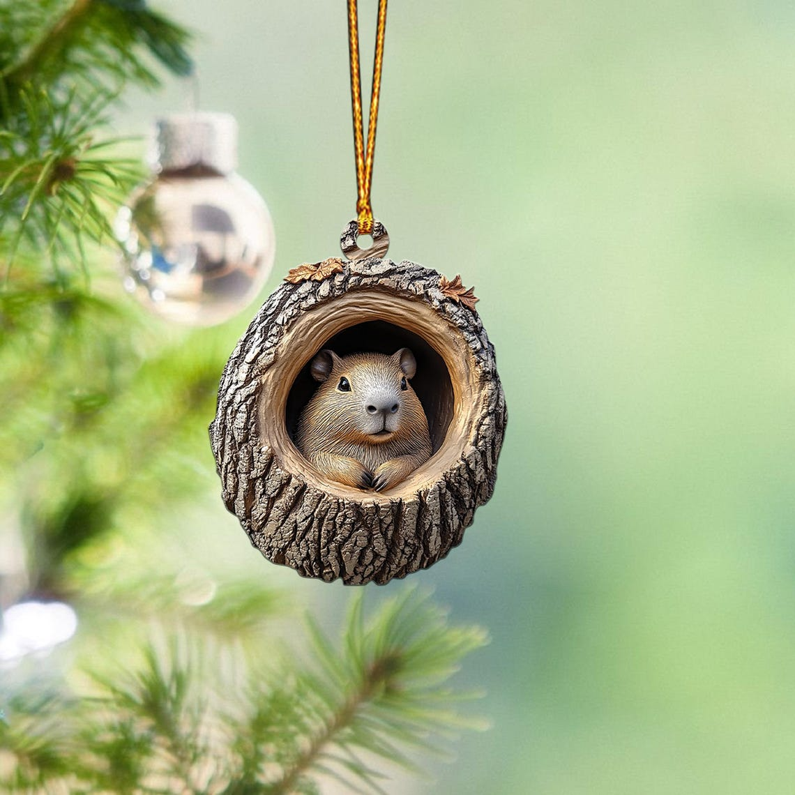 Capybara Christmas Ornament Decor Holiday, Cute Capybara Rearview Mirror Car Ornament Gift