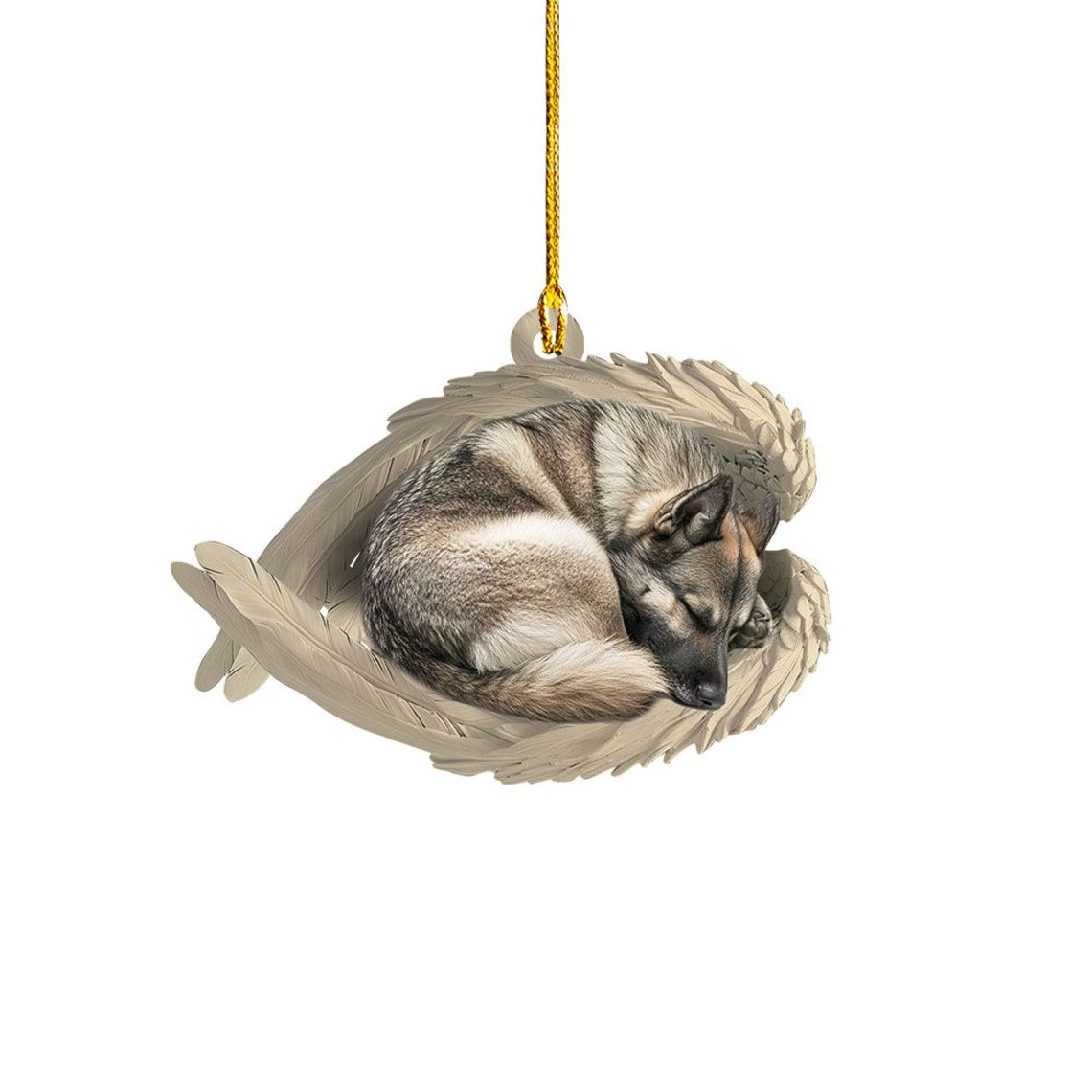 Norwegian Elkhound Dog Sleeping Angel Wings Ornament, Cute Elkhound Dog Christmas Ornament Gift