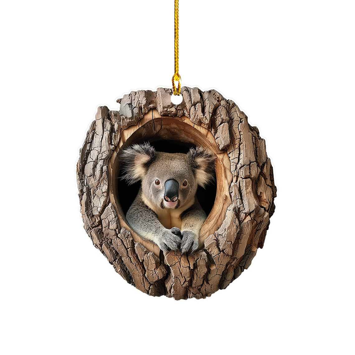 Unique Koala in a Hollow Tree Christmas Ornament, Koala Flat Car Ornament Christmas Decor Lovers Gift