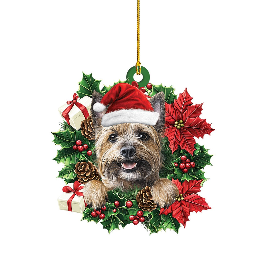 Cute Cairn Terrier Dog Christmas Wreath Ornament, Cairn Terrier Dog Hanging Christmas Ornament