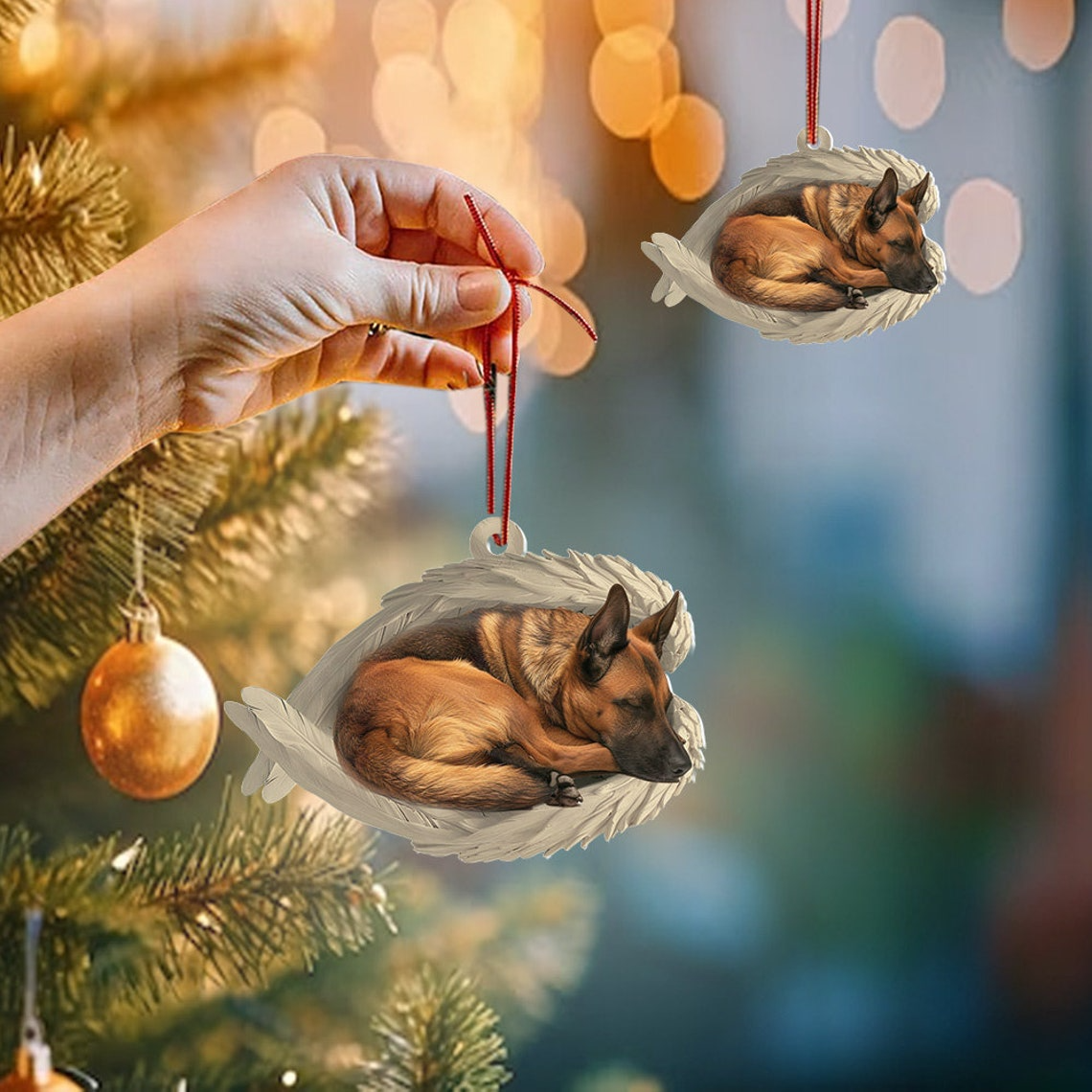 Malinois Dog Sleeping Angel Wings Ornament Gift, Malinois Dog Hanging Christmas Ornament Decor Holiday