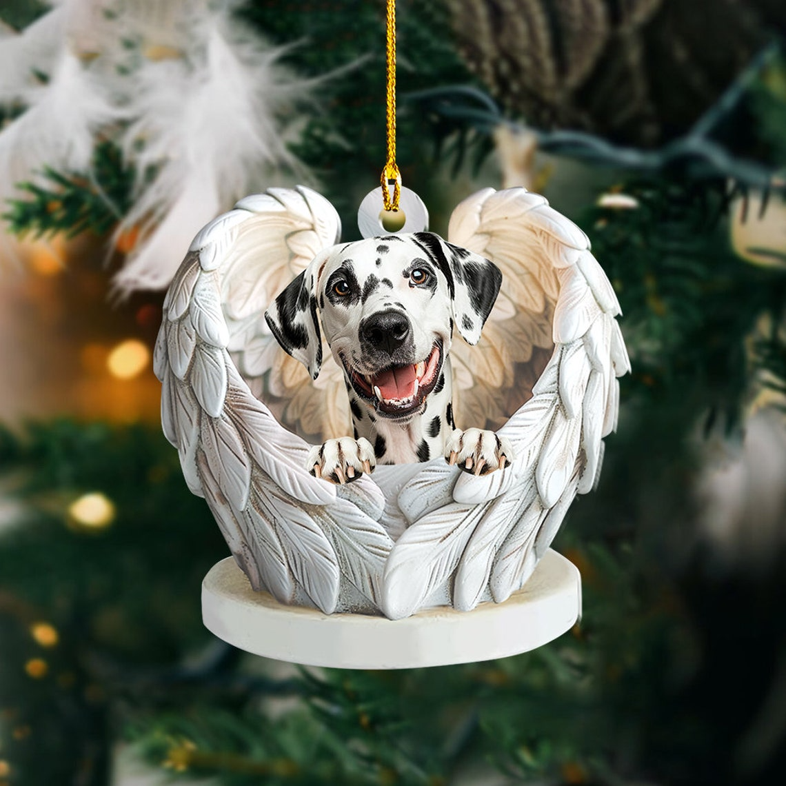 Lovely Dalmatian Dog Car Christmas Ornament Gift, Dalmatian Dog Angel Wings Ornament Decor