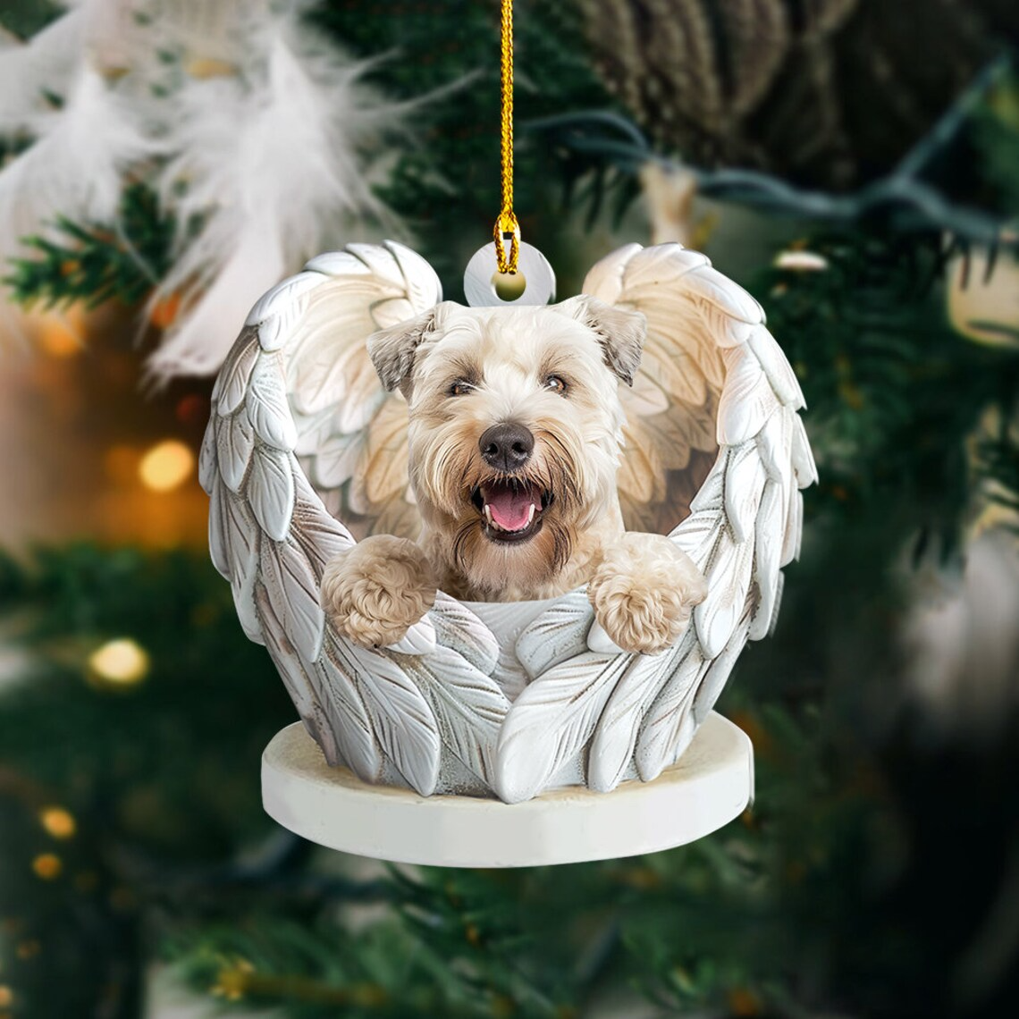 Wheaten Terrier Dog Angels Christmas Ornament, Wheaten Terrier Dog Car Hanging Christmas Ornament