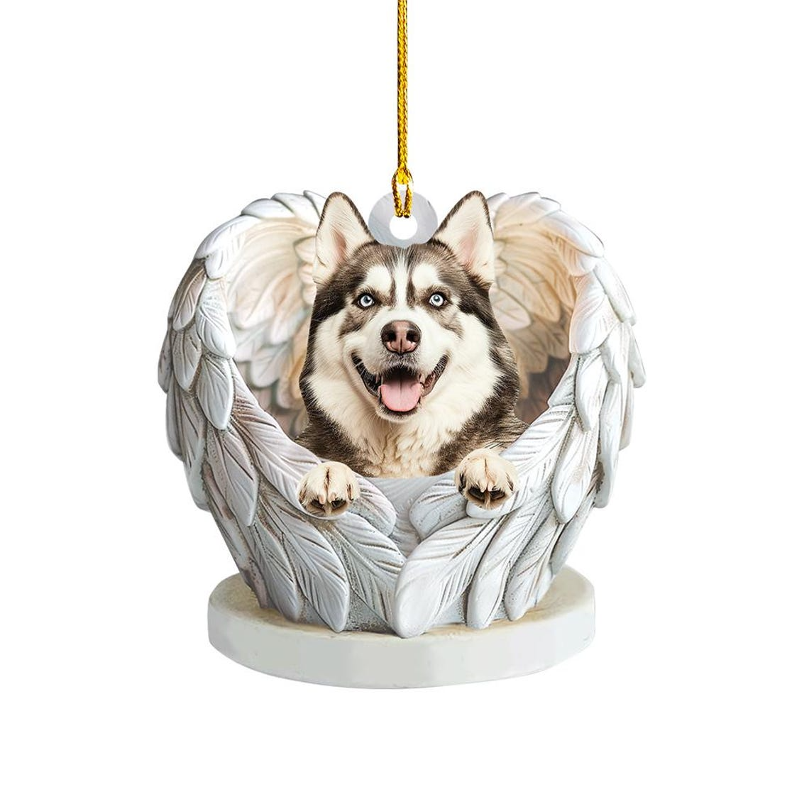 Cute Alaskan Malamute Dog Angel Wings Ornament, Christmas Alaskan Dog Flat Hanging Decor Ornament