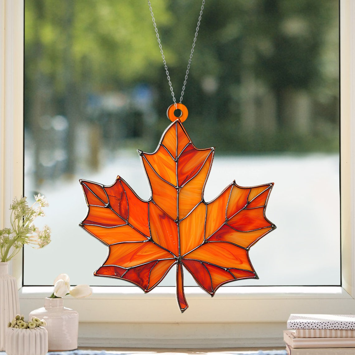 Maple Leaf Fall Suncatcher Decor, Fall Leaf Window Ornament Gift