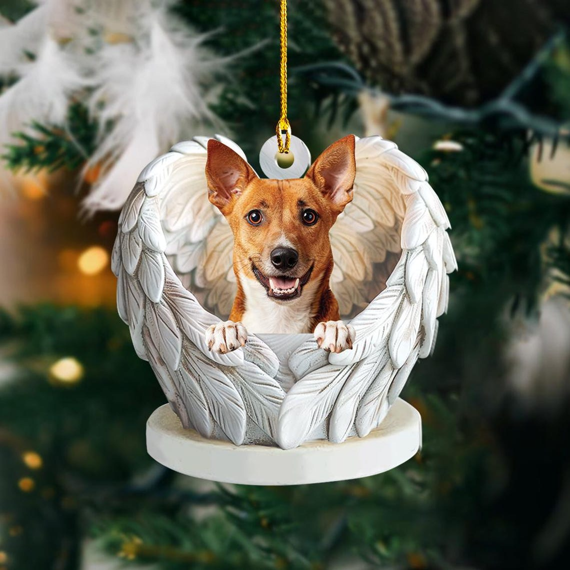 Christmas Basenji Dog Angel Wings Ornament, Cute Basenji Dog Flat Hanging Christmas Ornament