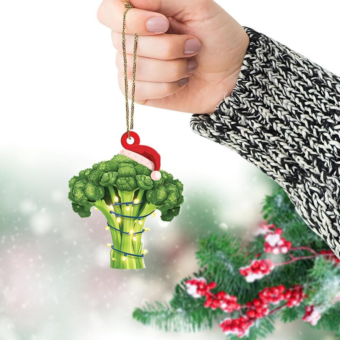 Broccoli Christmas Tree Lights Ornament, Ornament Christmas Broccoli Hanging Decor Holiday Gift