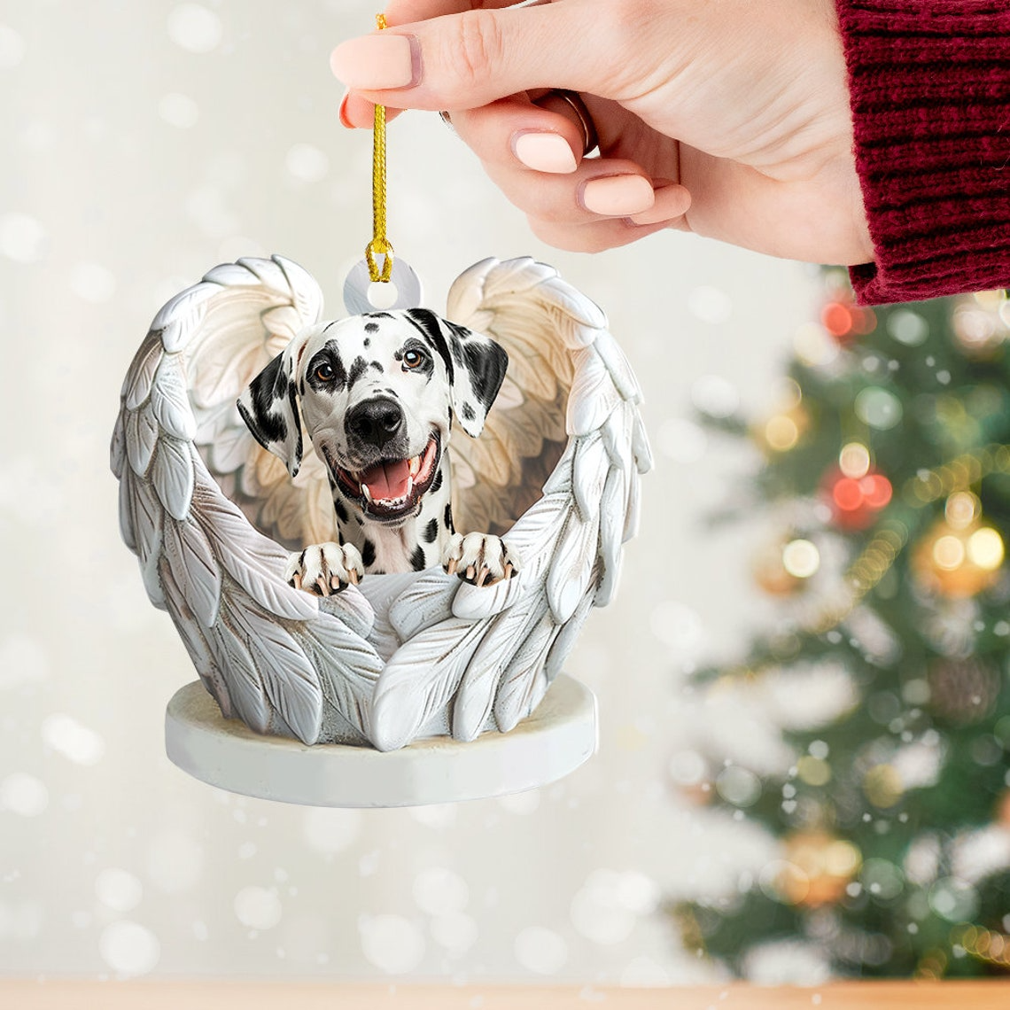 Lovely Dalmatian Dog Car Christmas Ornament Gift, Dalmatian Dog Angel Wings Ornament Decor