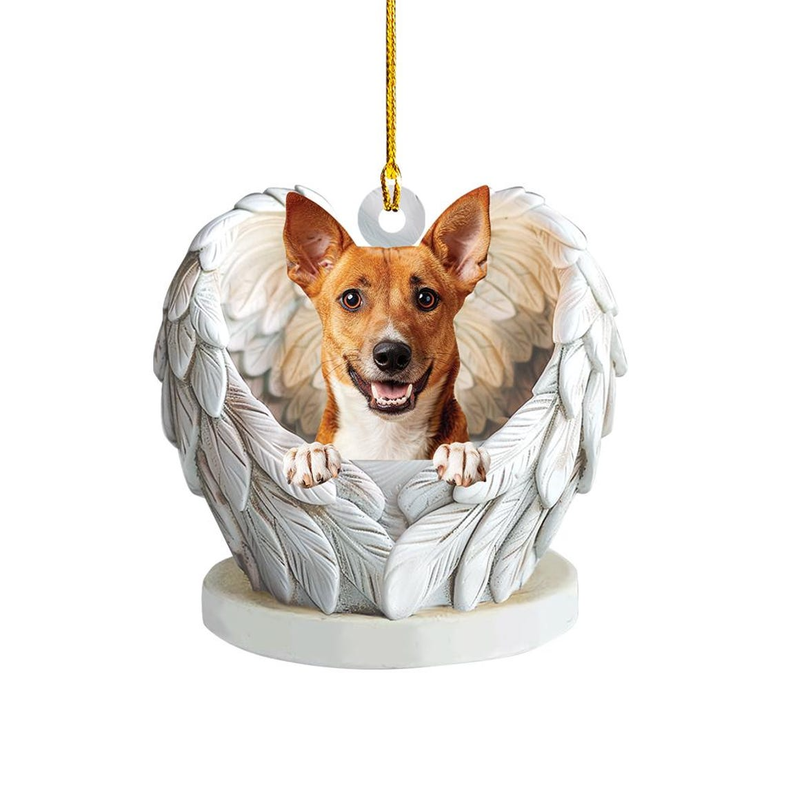 Christmas Basenji Dog Angel Wings Ornament, Cute Basenji Dog Flat Hanging Christmas Ornament