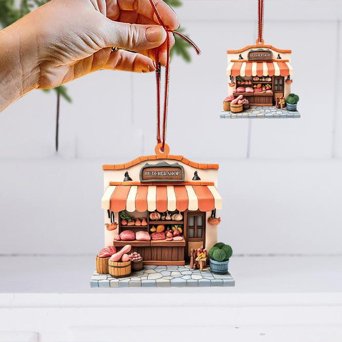 Butcher Shop Christmas Tree Ornament, Unique Meat Store Hanging Decor Ornament Gift