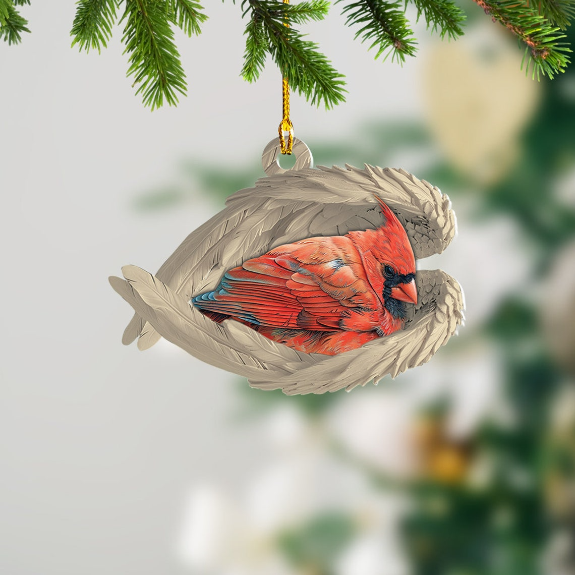 Cardinal Sleeping Angel Hanging Ornament Gift, Cute Cardinal Angel Wings Christmas Ornament