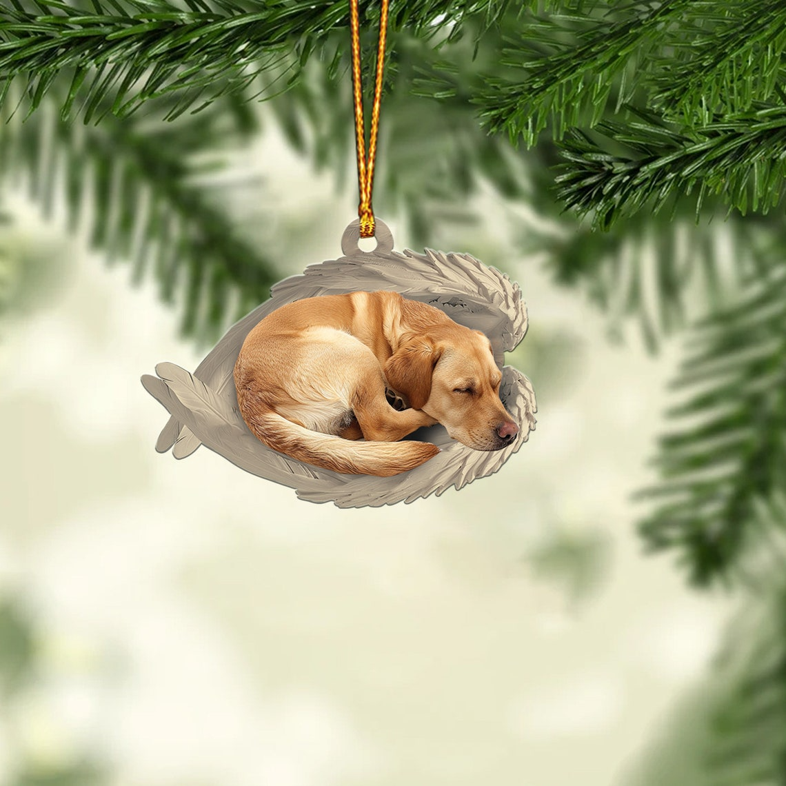 Labrador Retriever Dog Sleeping Angel Wings Ornament, Lovely Dog Hanging Christmas Ornament Decor