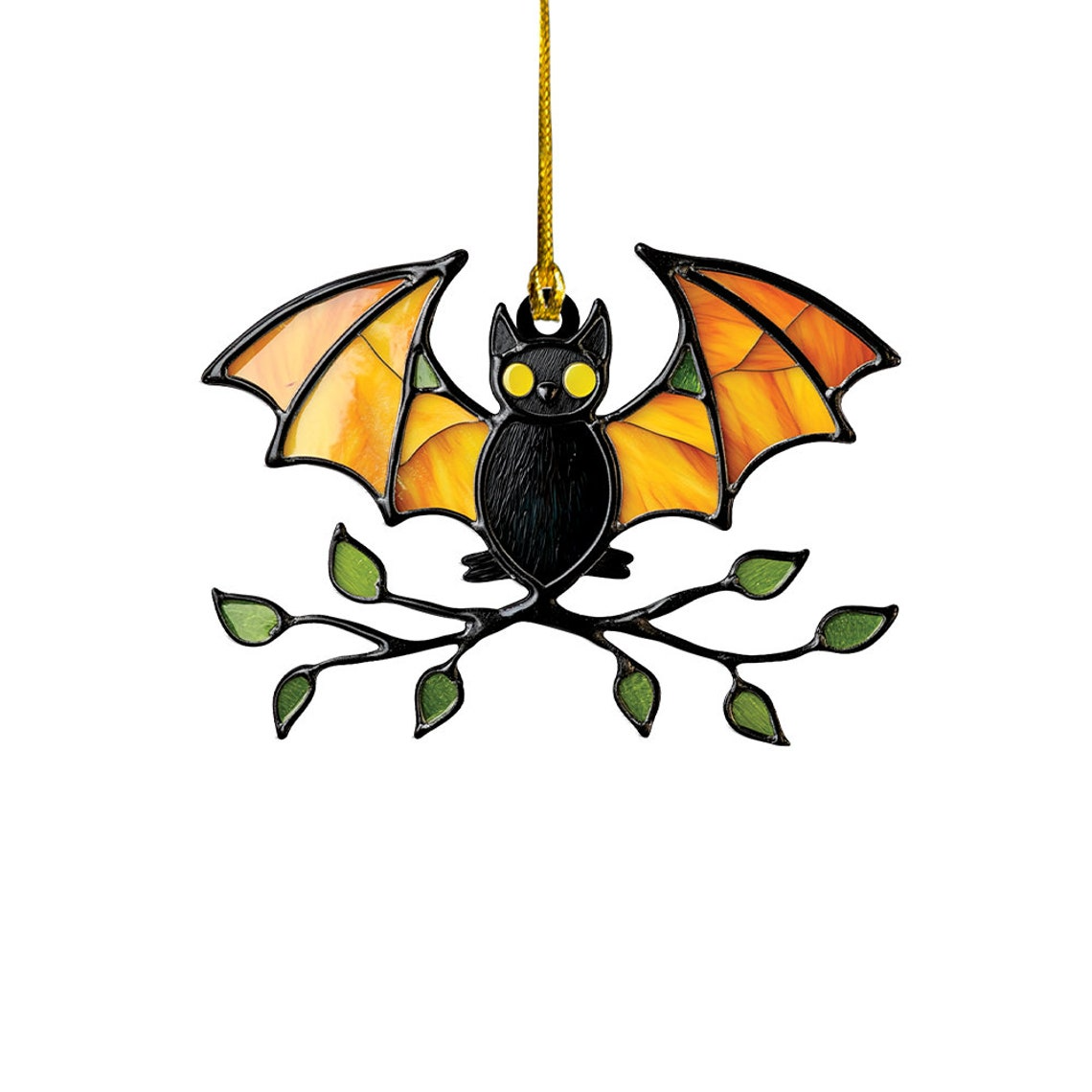 Bat Eyes Yellow Halloween Suncatcher Ornament, Halloween Bat Hanging Decor Gift